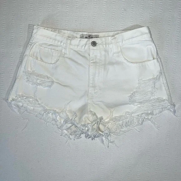Hollister Womens Denim Mini Shorts White Distressed Size 29 2000s Y2K Western - Picture 1 of 3